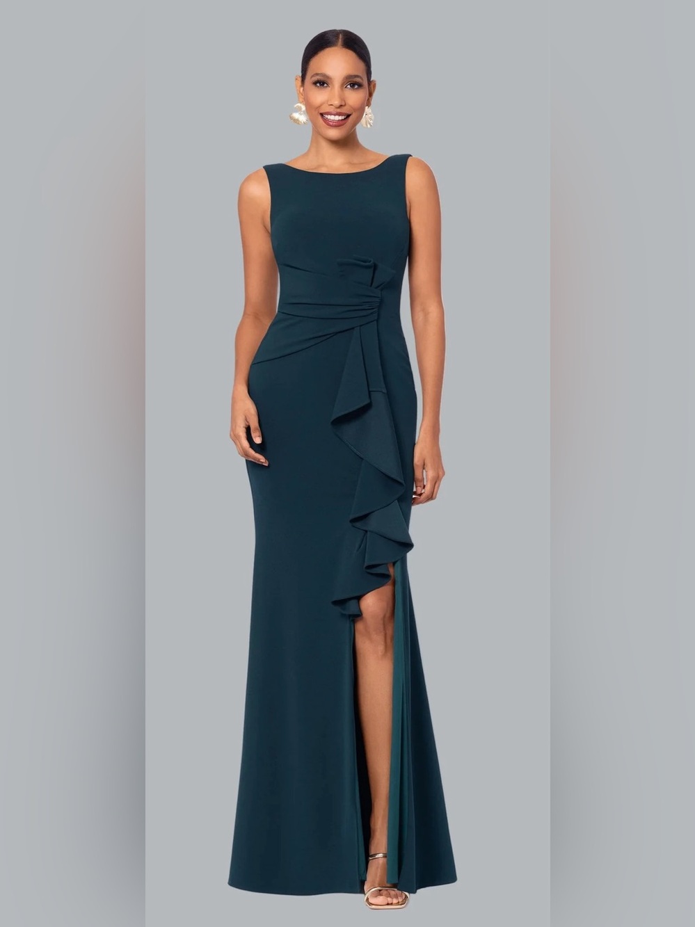 NWT Betsy & Adam “Christine” Scuba Crepe Ruffled Bow Dress